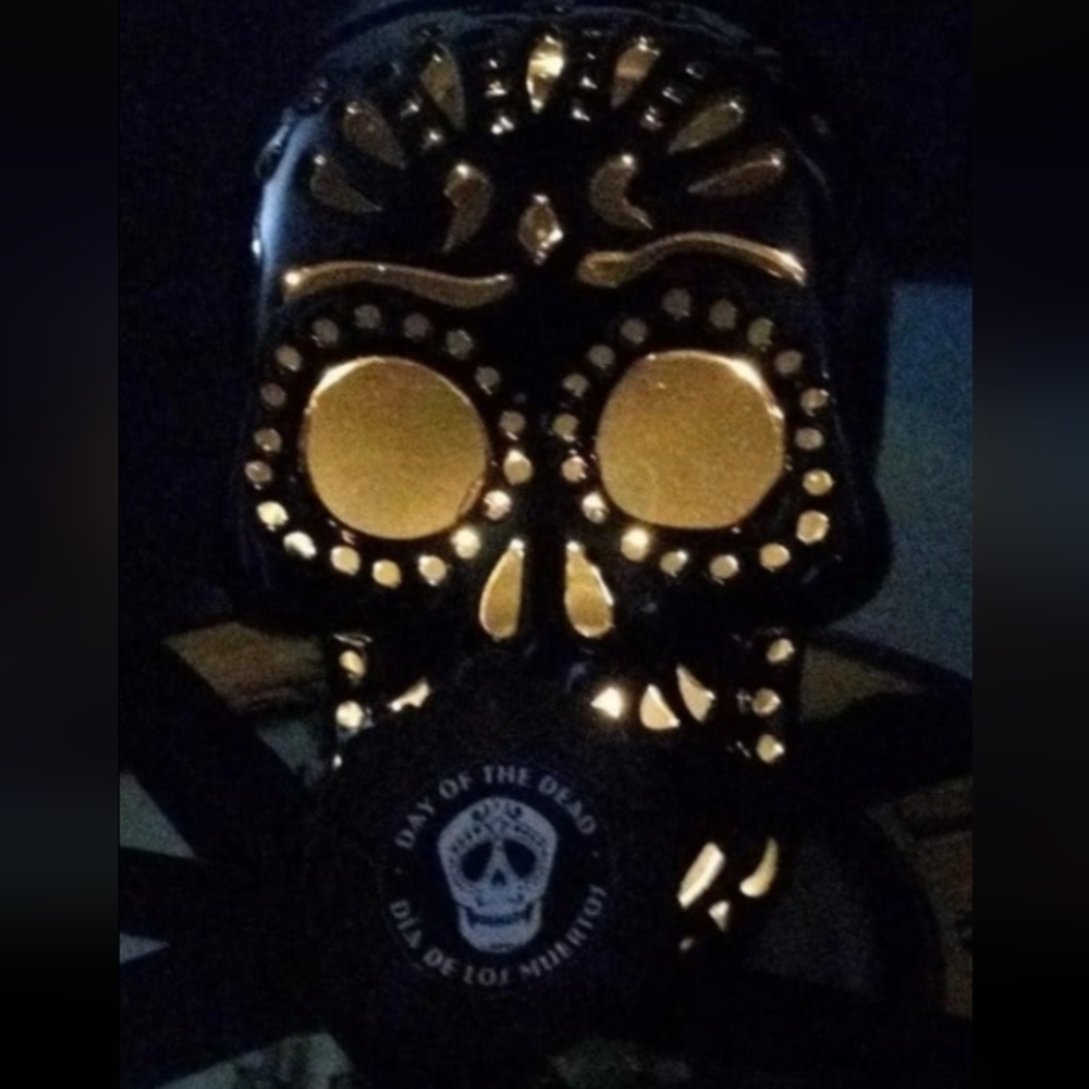 New Ceramic Día de Muertos black Sugar Skull (lights up) batteries included